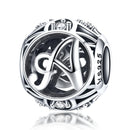 925 Sterling Silver 26 English Letter Beads For Diy Bracelets & Necklaces Style - A