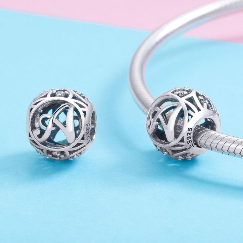 925 Sterling Silver 26 English Letter Beads For Diy Bracelets & Necklaces Style - A