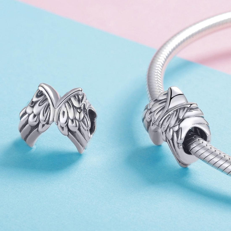 925 Sterling Silver Angel Wing Beads For Diy Bracelets Style - Bead