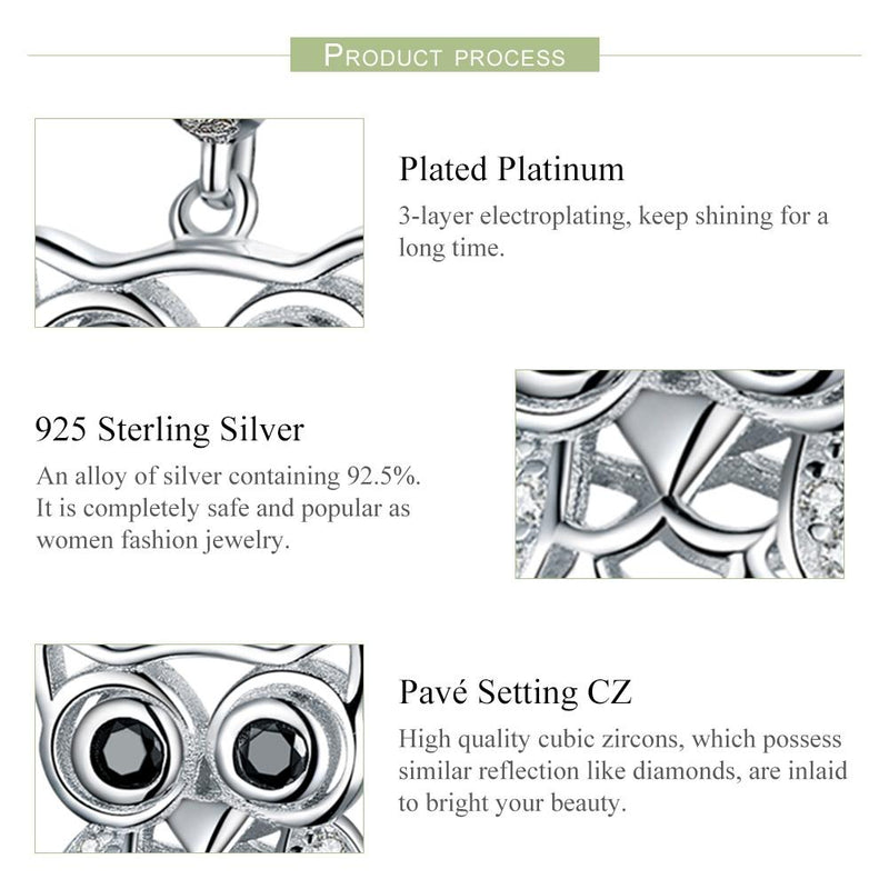 925 Sterling Silver Blue Zircon Owl Pendant For Diy Bracelets Movable Style - Pendant