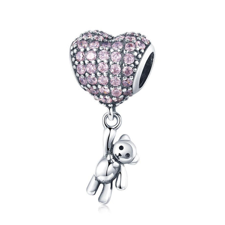 925 Sterling Silver Bear Balloon Bracelet With Zirconium Diamond Beads Style - Bead