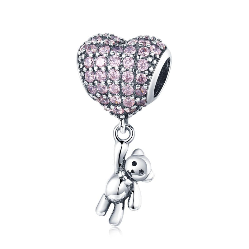 925 Sterling Silver Bear Balloon Bracelet With Zirconium Diamond Beads Style - Bead