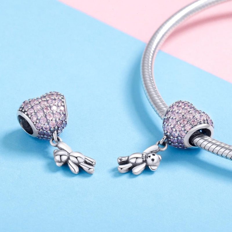 925 Sterling Silver Bear Balloon Bracelet With Zirconium Diamond Beads Style - Bead
