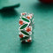 925 Sterling Silver Christmas Leaves Red Gemstone Inlay Accessory