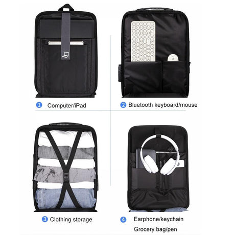 Anti-theft Hard Shell Backpack for Men with Alloy Frame - Blue