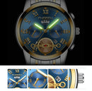 Men Multi-Function Quartz Watch - Black Steel With Gold Accents