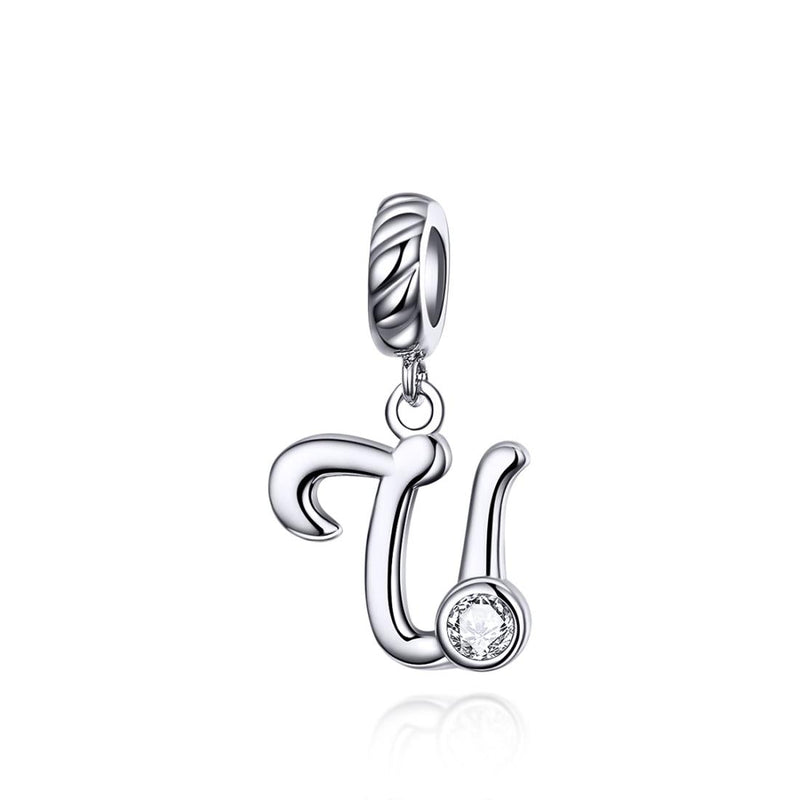 925 Sterling Silver Personalized Letter Pendant For Diy Bracelets & Necklaces Style - U