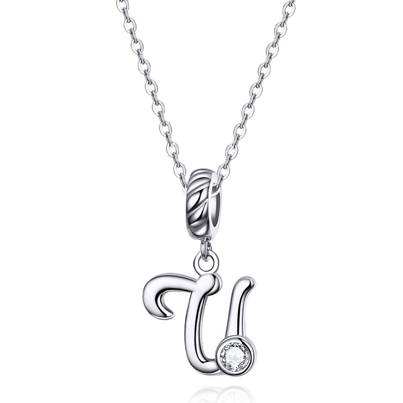 925 Sterling Silver Personalized Letter Pendant For Diy Bracelets & Necklaces Style - U