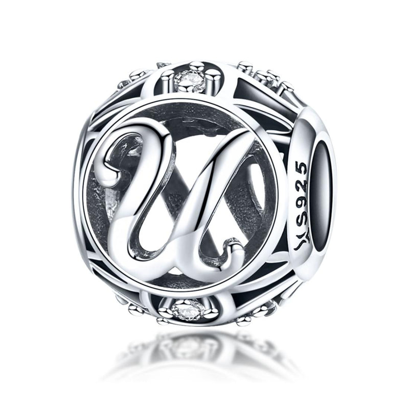 925 Sterling Silver Personalized Letter Beads For Diy Bracelets & Necklaces Style - U