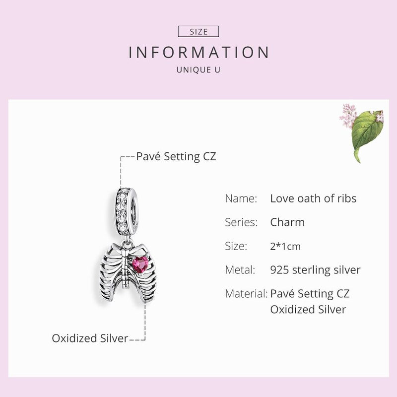 925 Sterling Silver Rib Pendant For Diy Bracelets