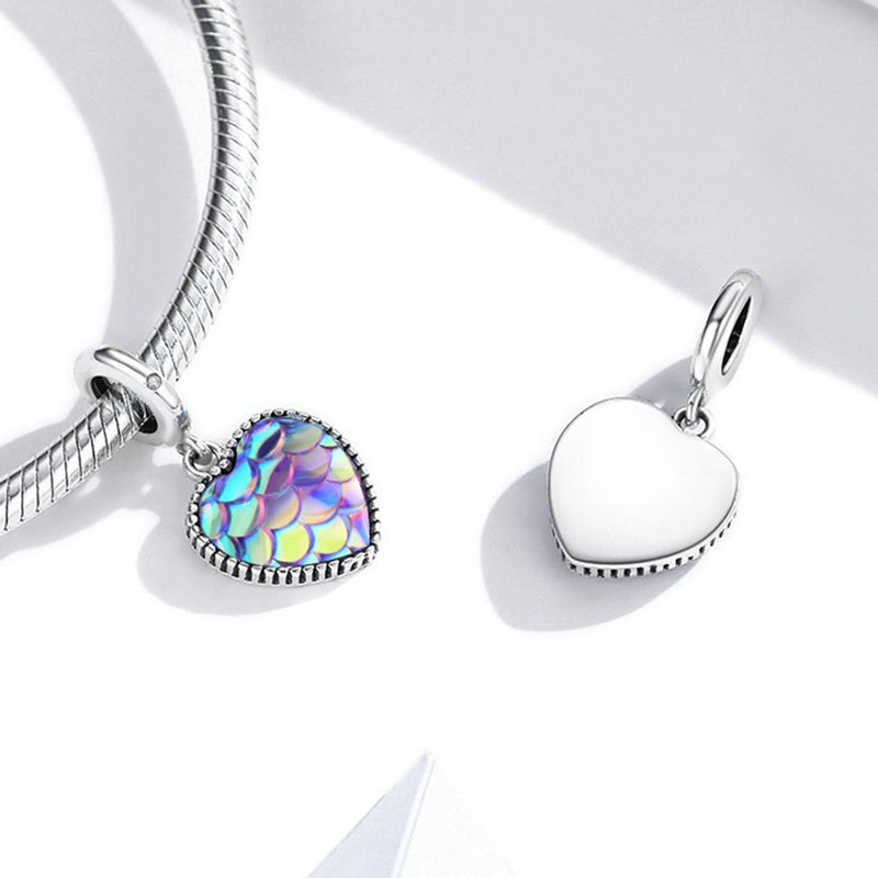 925 Sterling Silver Fish Scale Heart Pendant For Diy Bracelets & Necklaces