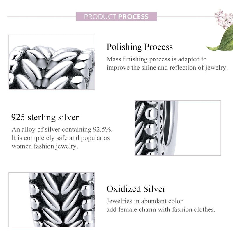 925 Sterling Silver Retro Wheat Ears Beaded Bracelet For Girls