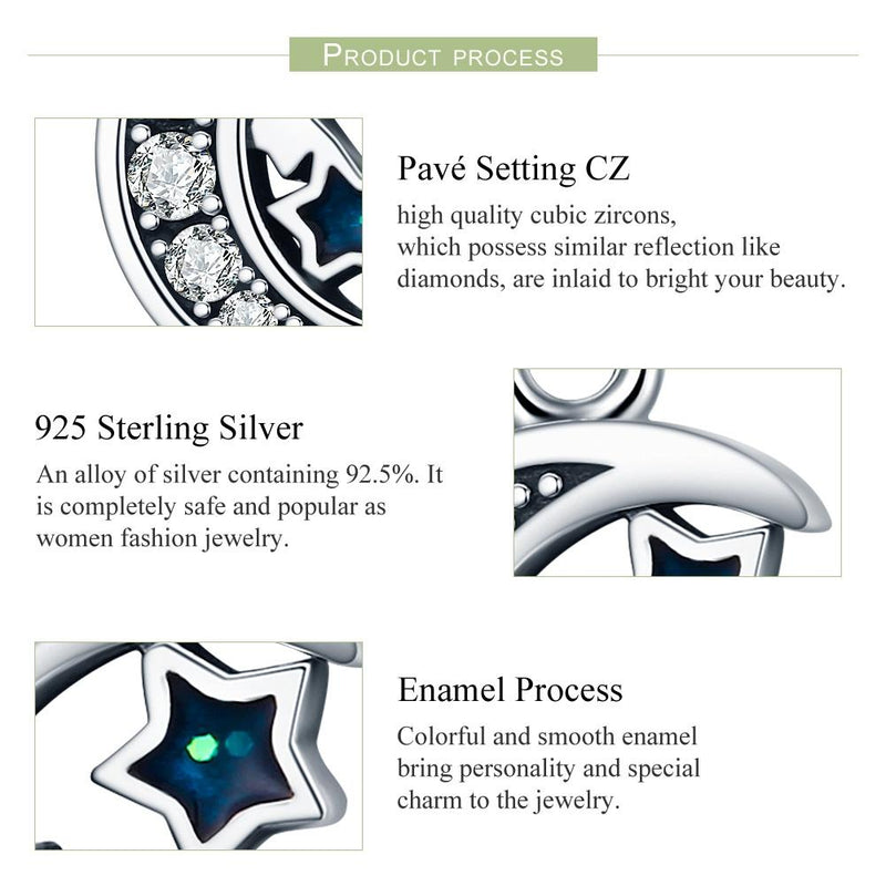 925 Sterling Silver Starry Sky Heart Pendant For Diy Bracelets