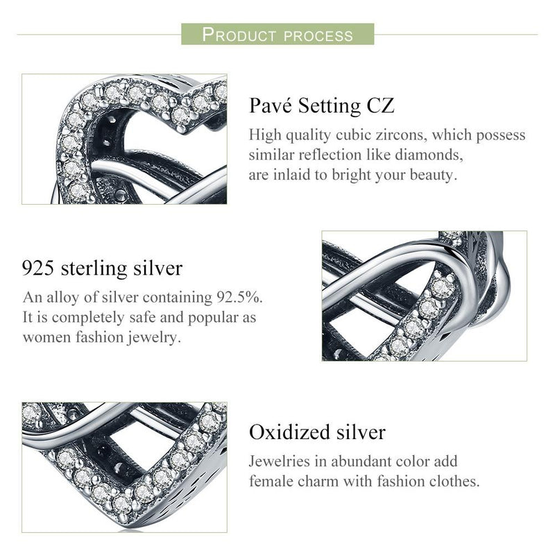 925 Sterling Silver Heart Diamond Beads For Diy Bracelets