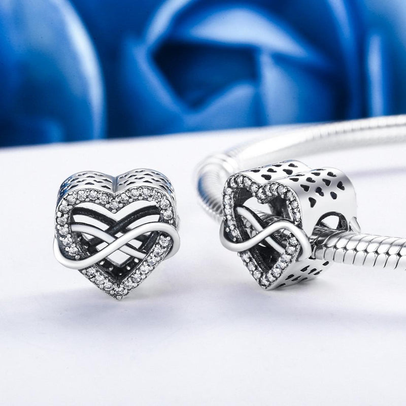 925 Sterling Silver Heart Diamond Beads For Diy Bracelets
