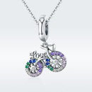 925 Sterling Silver Bicycle Pendant With Zircon Beads For Diy Bracelet Style - Pendant + Bare Chain