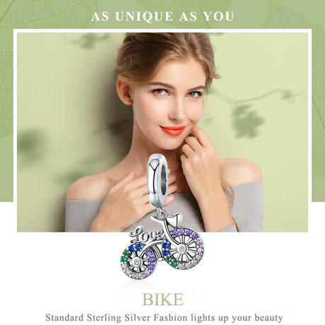 925 Sterling Silver Bicycle Pendant With Zircon Beads For Diy Bracelet Style - Pendant + Bare Chain