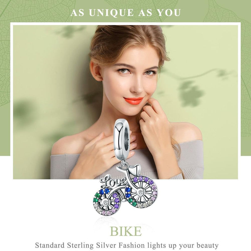 925 Sterling Silver Bicycle Pendant With Zircon Beads For Diy Bracelet Style - Pendant + Bare Chain