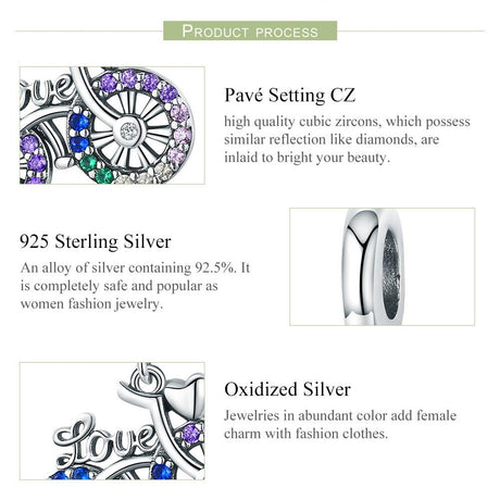 925 Sterling Silver Bicycle Pendant With Zircon Beads For Diy Bracelet Style - Pendant + Bare Chain