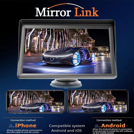7 Inch Bluetooth 5.0 Carplay Monitor - Portable Compatible With Most Vehicles - Display + Camera