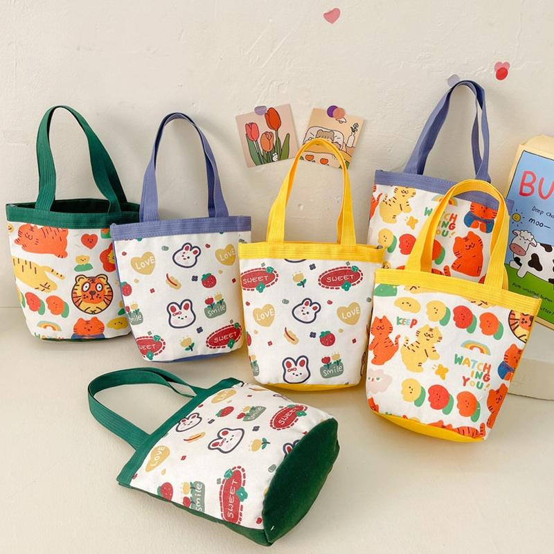 Cartoon Graffiti Bento Bag - Cute Canvas Handbag - Model 2 Green