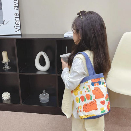 Cartoon Graffiti Bento Bag - Cute Canvas Handbag - Model 2 Green