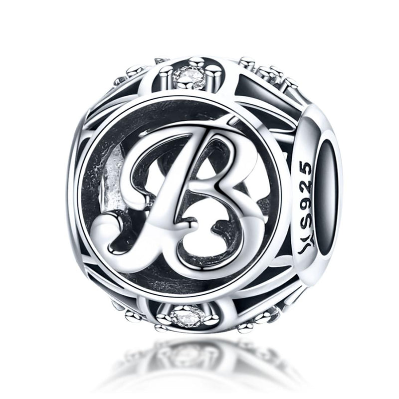 925 Sterling Silver Personalized Letter Beads For Diy Bracelets & Necklaces Style - B