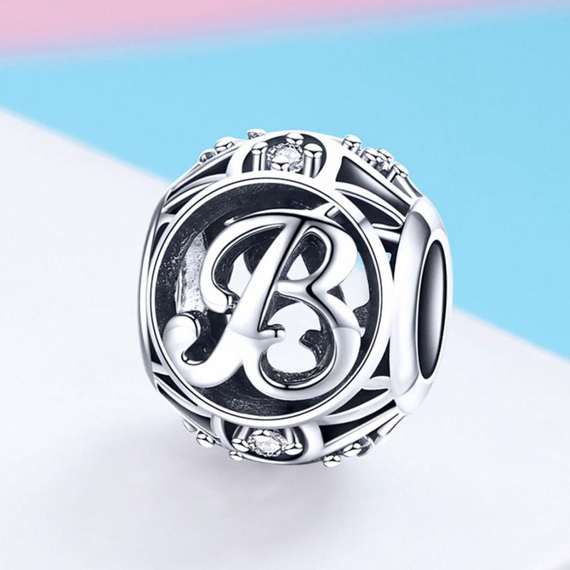 925 Sterling Silver Personalized Letter Beads For Diy Bracelets & Necklaces Style - B