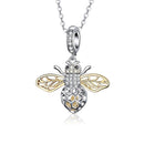 925 Sterling Silver Bee Zircon Pendant Necklace Diy Lady Style - Pendent + Necklace