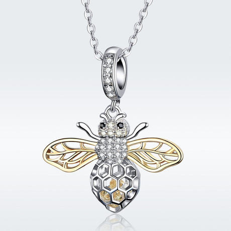 925 Sterling Silver Bee Zircon Pendant Necklace Diy Lady Style - Pendent + Necklace