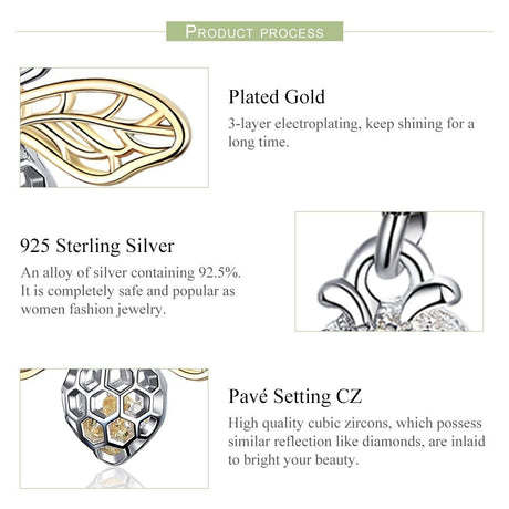 925 Sterling Silver Bee Zircon Pendant Necklace Diy Lady Style - Pendent + Necklace