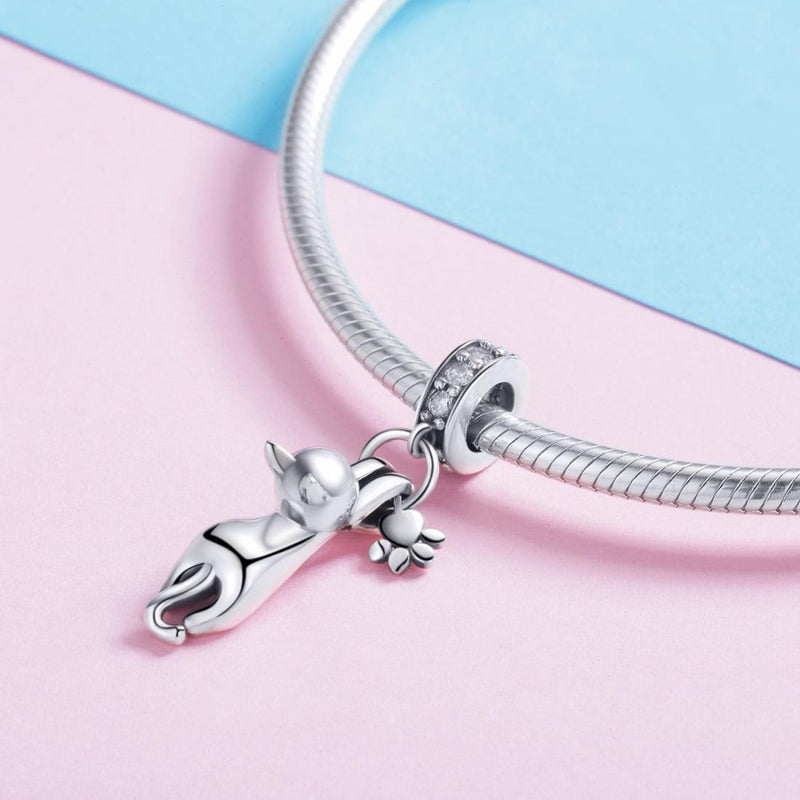 925 Sterling Silver Cat Charm For Diy Bracelet Style - Pendant