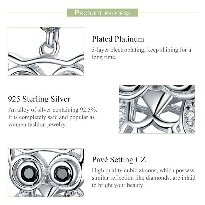 925 Sterling Silver Blue Zircon Owl Pendant For Diy Bracelets Style - Necklace + Pedndant