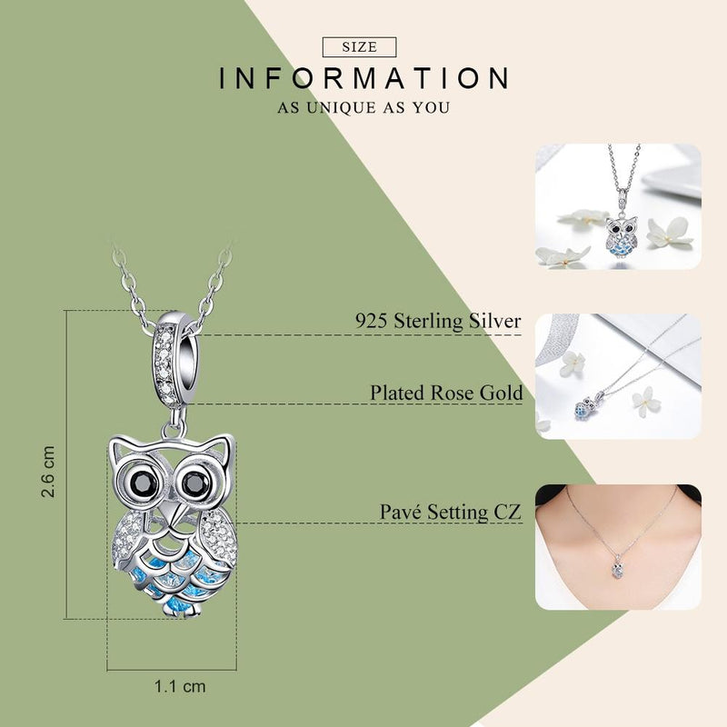 925 Sterling Silver Blue Zircon Owl Pendant For Diy Bracelets Style - Necklace + Pedndant