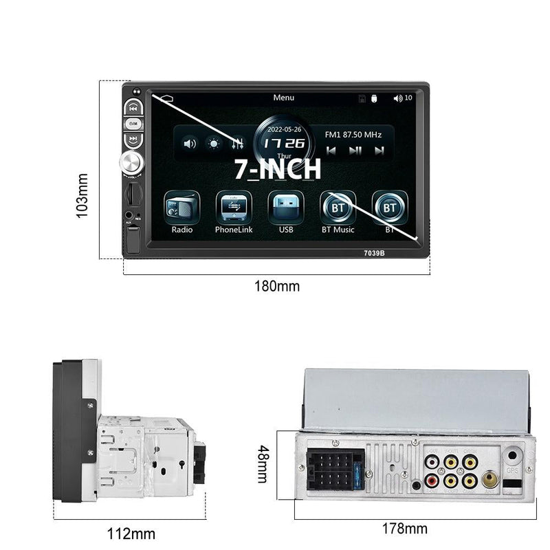 7 Inch Mp5 Bluetooth Carplay Player With Reversing Camera - Standard + 4 Lights