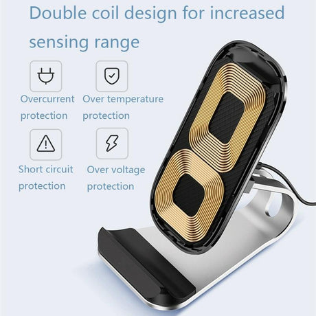 15W Multifunctional Wireless Charger With Stand Silver