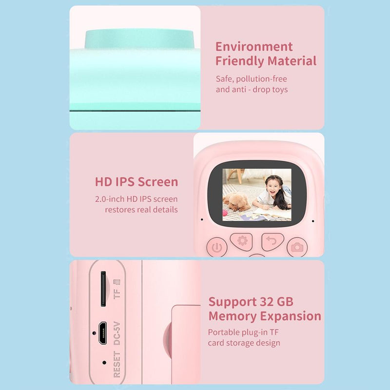 Hd Cartoon Kids Camera With Rotating Lens - Pink 16G