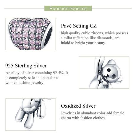 925 Sterling Silver Bear Balloon Bracelet With Zirconium Diamond Beads Style - Bead + Chain