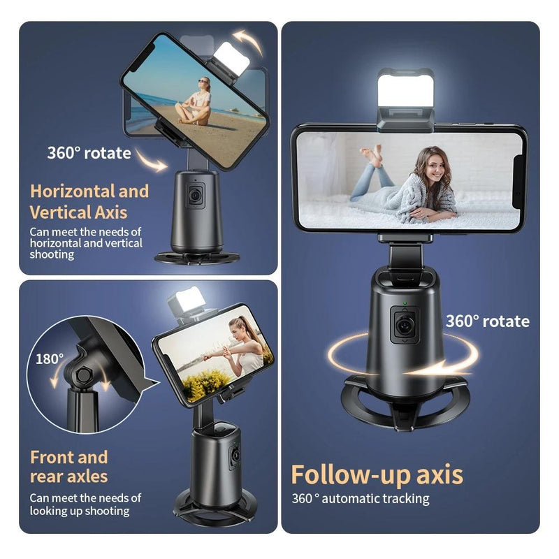 Auto Tracking Gimbal Stabilizer With Fill Light And Selfie Stick - 360 Degree Rotation