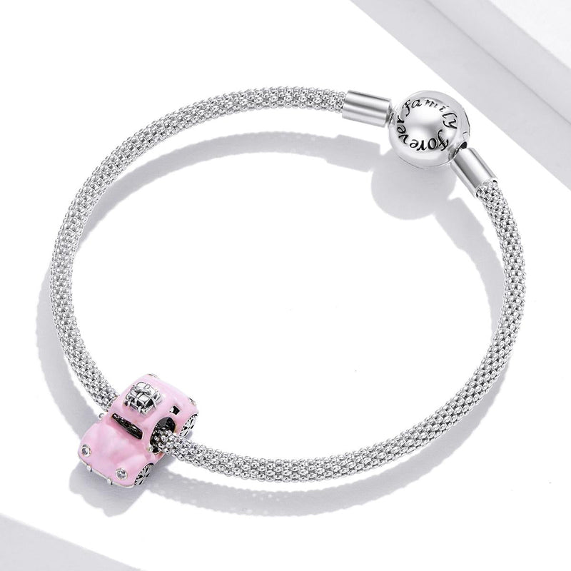 925 Sterling Silver Pink Car Beads For Diy Bracelets & Necklaces