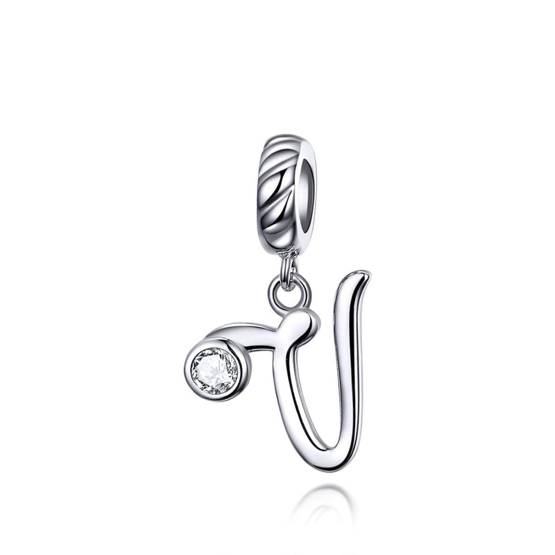 925 Sterling Silver Personalized Letter Pendant For Diy Bracelets & Necklaces Style - V