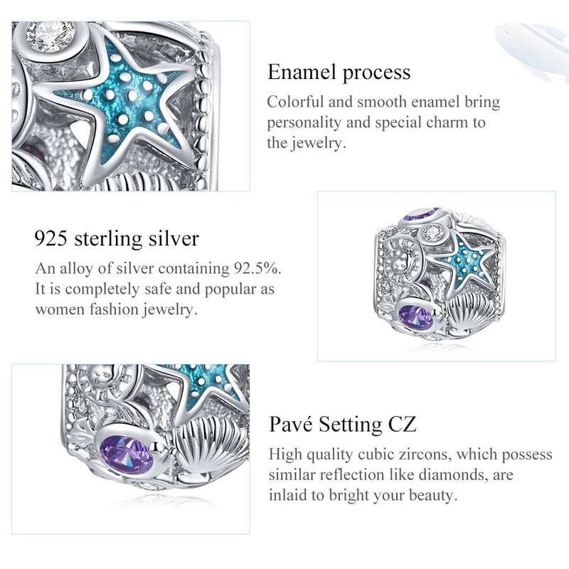 925 Sterling Silver Starfish Zircon Beaded Bracelet / Necklace Set
