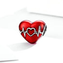 925 Sterling Silver Love Heartbeat Red Heart Pendant For Diy Bracelets & Necklaces