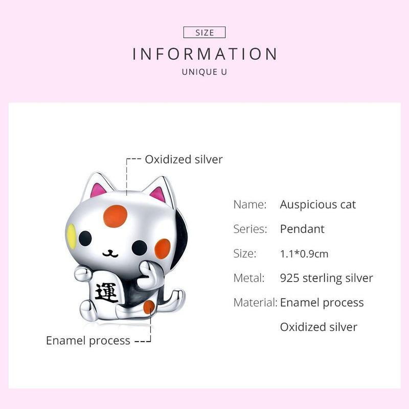 925 Sterling Silver Lucky Cat Bead For Diy Bracelet Or Necklace