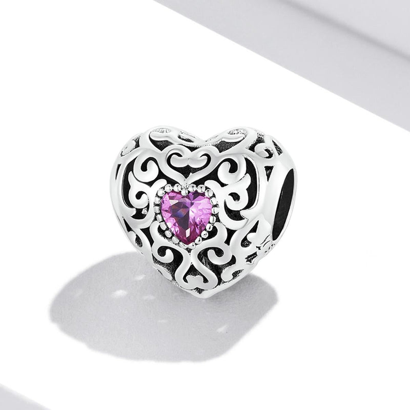 925 Sterling Silver Retro Flower Heart Beads For Diy Bracelets & Necklaces