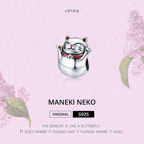 925 Sterling Silver Lucky Cat Beaded Bracelet Diy Accessory