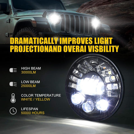 7 Inch Car Matrix Gradient Led Headlight Lamps For Jeep Wrangler