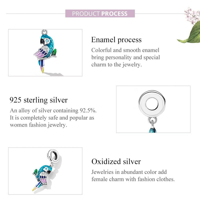 925 Sterling Silver Parrot Pendant For Bracelet Or Necklace