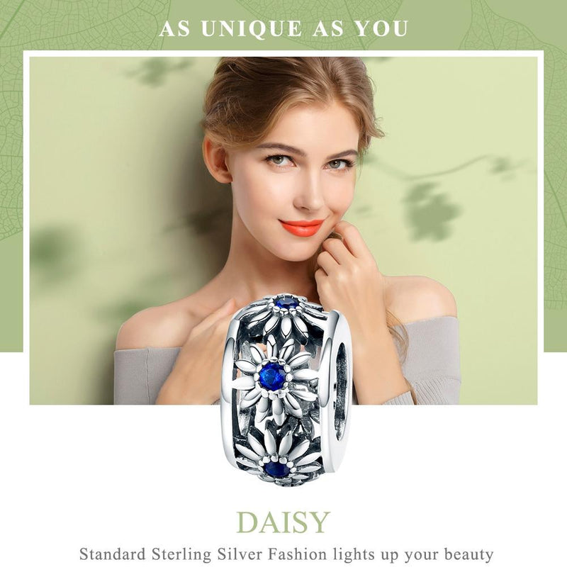 925 Sterling Silver Blue Daisy Spacer For Bracelet