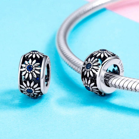 925 Sterling Silver Blue Daisy Spacer For Bracelet